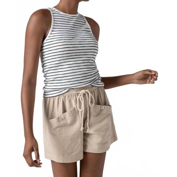 NEW LILLA P striped high neck tank in black stripe